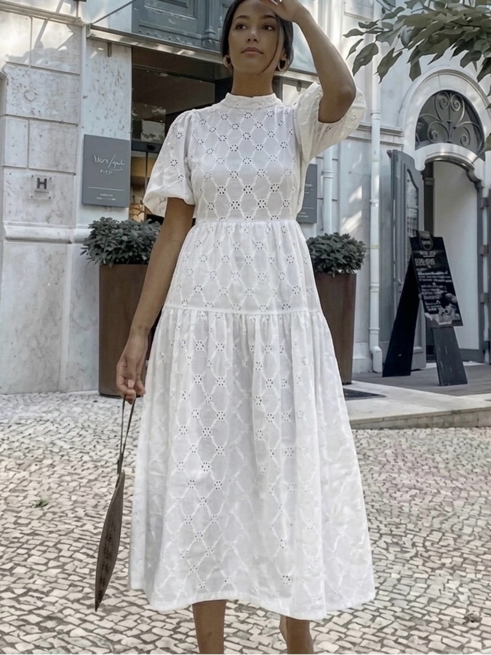 🤍 ZARA Cut Out Back Eyelet MIDI Dress sz Large - Picture 8 of 17